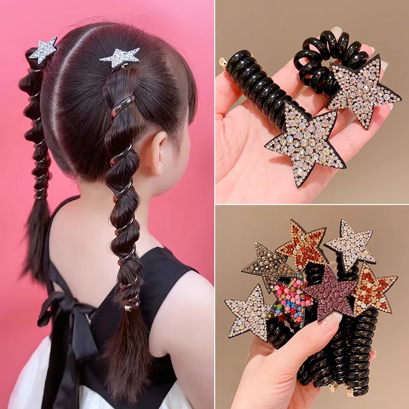 Dây Buộc Tóc Lò Xo Hình Ngôi Sao Đính Đá Dễ Thương Thời Trang Hàn Quốc Cho Bé Gái