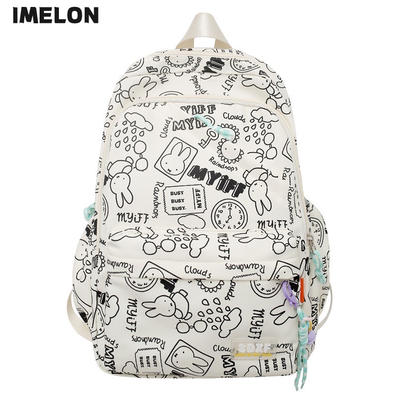 Ba Lô Vải canvas Chống Nước Sức Chứa Lớn In Họa Tiết graffiti Dễ Thương Dành Cho Học Sinh