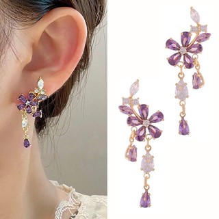  Khuyên Tai Hoa Tím Đính Đá Phối Tua Rua Sang Trọng 