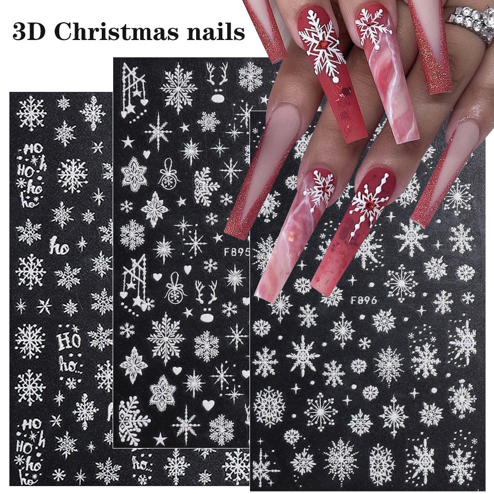 ♕ Nail Art Giáng Sinh Nail Sticker 3d Fine Long lanh Trắng Phong cách Bông tuyết Nhãn dán dính Trang trí móng tay Công cụ làm móng tay cho cửa hàng làm móng 4 kiểu dáng LỚN NHẤT