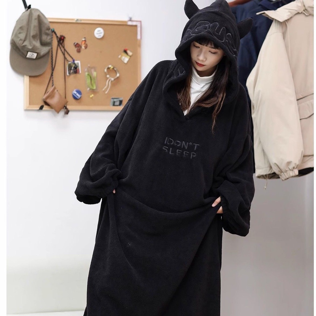 Áo Choàng Ngủ Một Mảnh Có Mũ Trùm Dáng Rộng Oversize Thời Trang Mùa Đông Cho Cặp Đôi