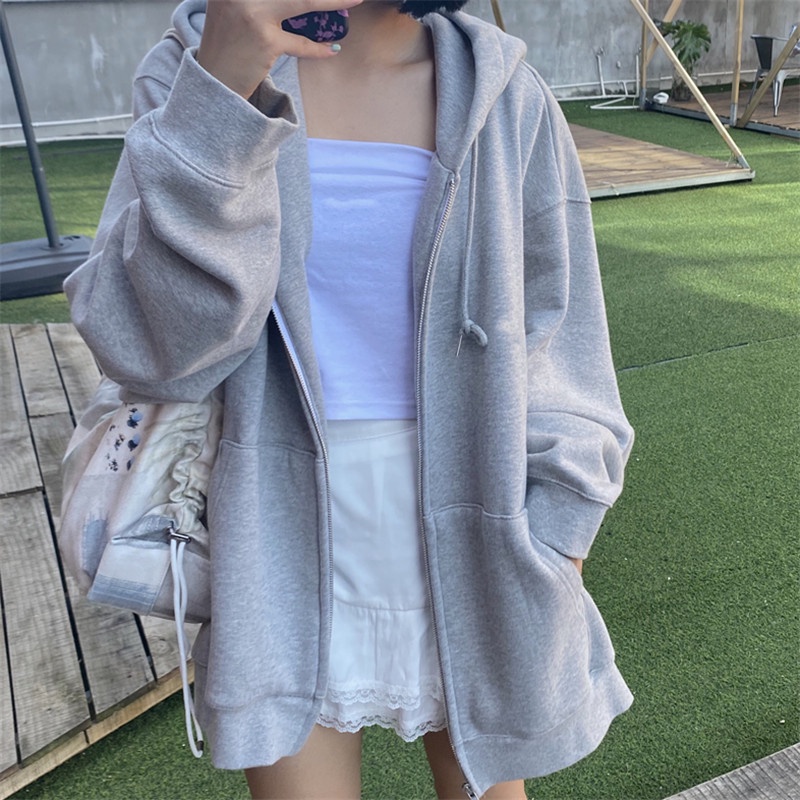 áo hoodie zip Bigsize80kg Hàn Quốc áo khoác nữ form rộng thời trang | BigBuy360 - bigbuy360.vn