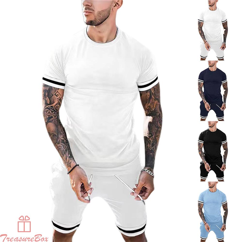 Tops+Pants For Men Gym Loose Men\'s Outfit Outfits Shorts Set Solid Color