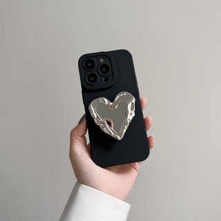 Vỏ màu đen + giá đỡ hình trái tim cho iphone 17promax 16promax 15promax 17air 15 / 14 / 13 / 12 / 11 / 16plus 11Promax xs xr xsmax 7plus 8plus Vỏ điện thoại TPU vỏ mềm
