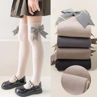 Đôi vớ cotton dài qua gối họa tiết ca rô dễ thương dành cho bé gái