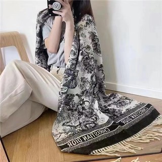 Khăn Choàng cashmere Tua Rua In Họa Tiết Phong Cảnh