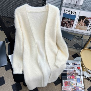 Áo khoác cardigan dệt kim dáng rộng dài qua gối thời trang thu đông cho nữ