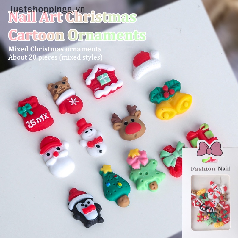 Set 20 Phụ Kiện Trang Trí Móng Tay 3d Hình Ông Già Noel Hoạt Hình Xinh Xắn