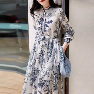 Đầm Dáng Dài Mỏng Chiết Eo Cao Vừa Vặn Phong Cách Pháp Thời Trang Xuân Thu Mới Cho Nữ