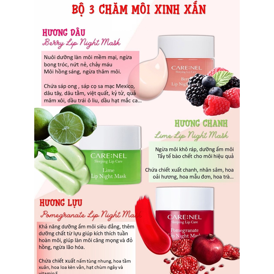 Mặt Nạ Ngủ Môi Care:Nel dưỡng ẩm và tẩy tế bào chết Lip Sleeping Mask Berry 5g