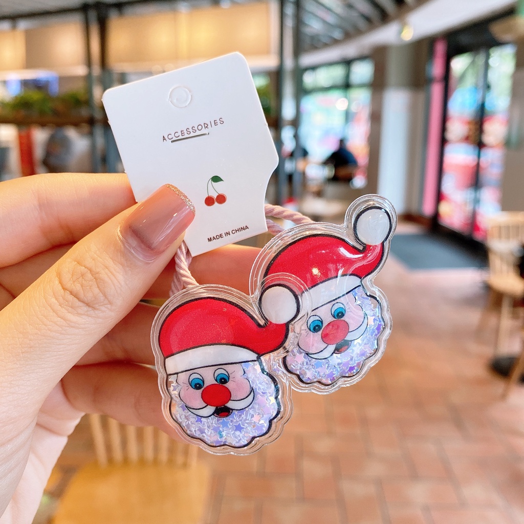 Kẹp Tóc Trong Suốt Hình Ông Già Noel Phối Cát Chảy Dễ Thương Cho Bé