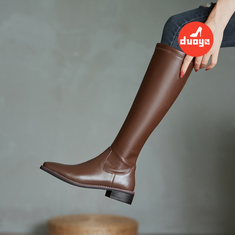 Duooya Tóc Thẳng ~  Giày Bốt Cổ Cao Ôm Sát Đi Xe Đạp Phong Cách Anh Quốc Mùa Thu Đông Dễ Phối Đồ Miễn Phí Vận Chuyển Cho Nữ
