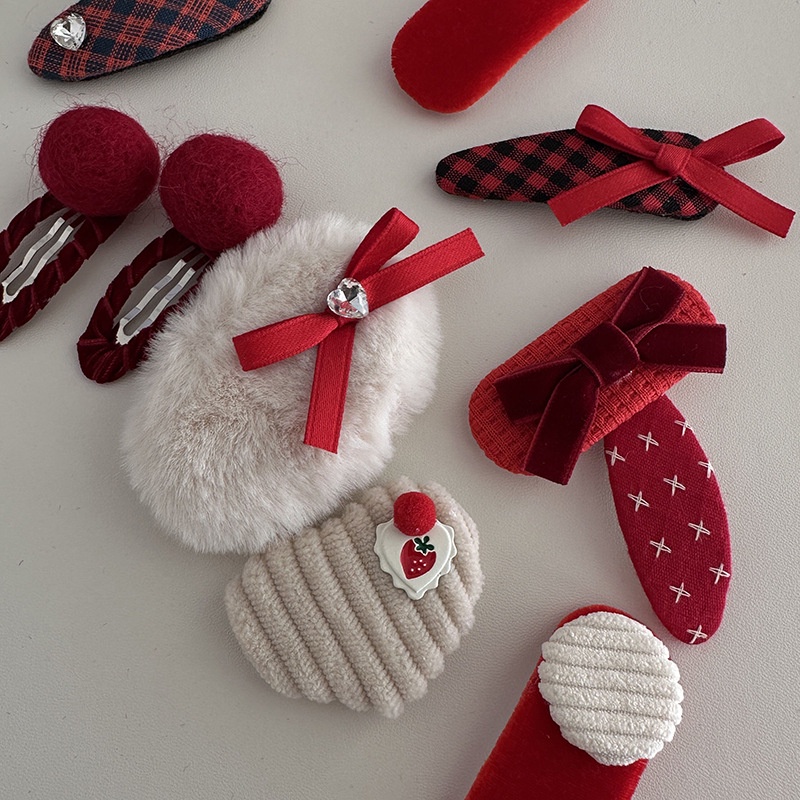 Kẹp Tóc Nơ Màu Đỏ Mừng Năm Mới Đáng Yêu