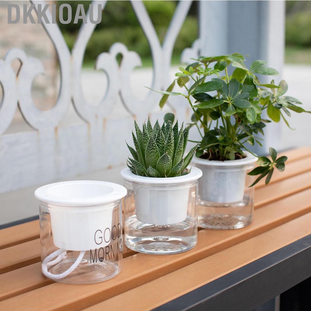 Dkkioau Flower Pot Indoor Self Absorbed Watering Planter Transparent Container for Office Home