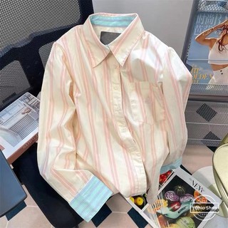 Áo Sơ Mi Tay Dài Kẻ Sọc Màu Sắc Phong Cách retro Dành Cho Nữ Có size Lớn