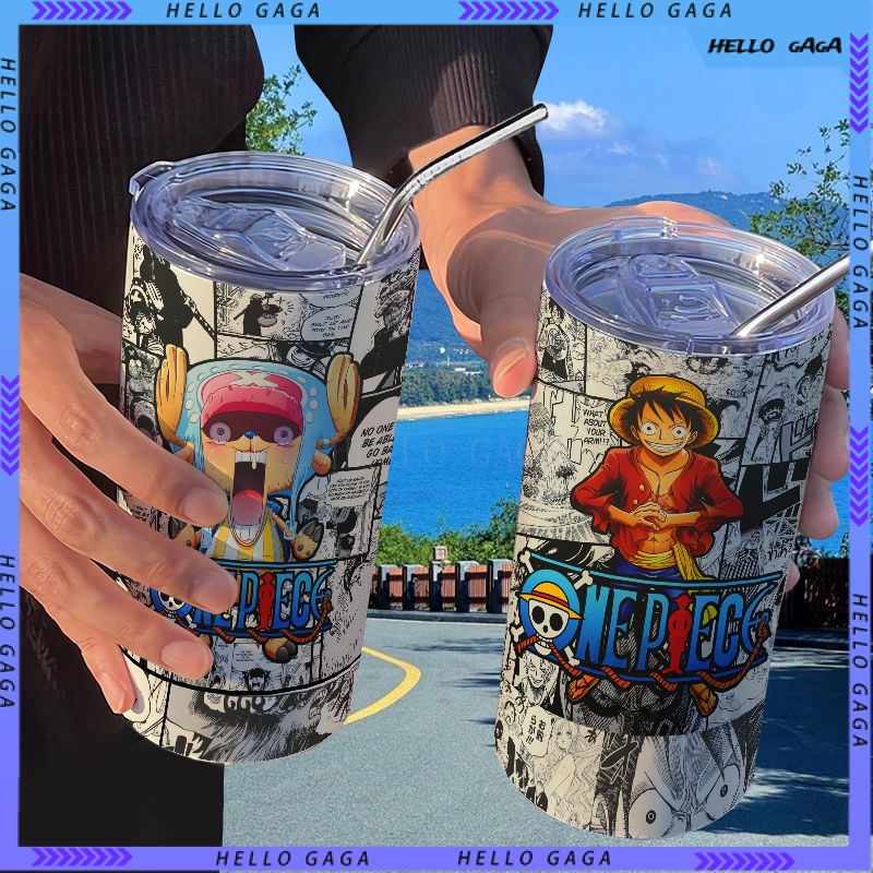 Cốc Nước In Hình anime one piece Có Ống Hút Cầm Tay Cho Học Sinh
