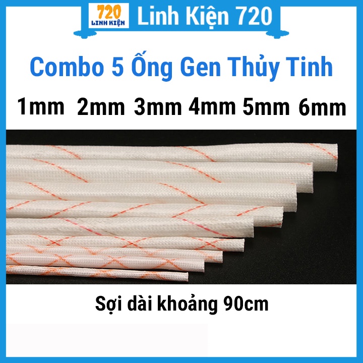 Combo 5 ống gen thủy tinh chịu nhiệt dài khoảng 90cm/1 sợi cách điện, chống cháy nhiều kích thước