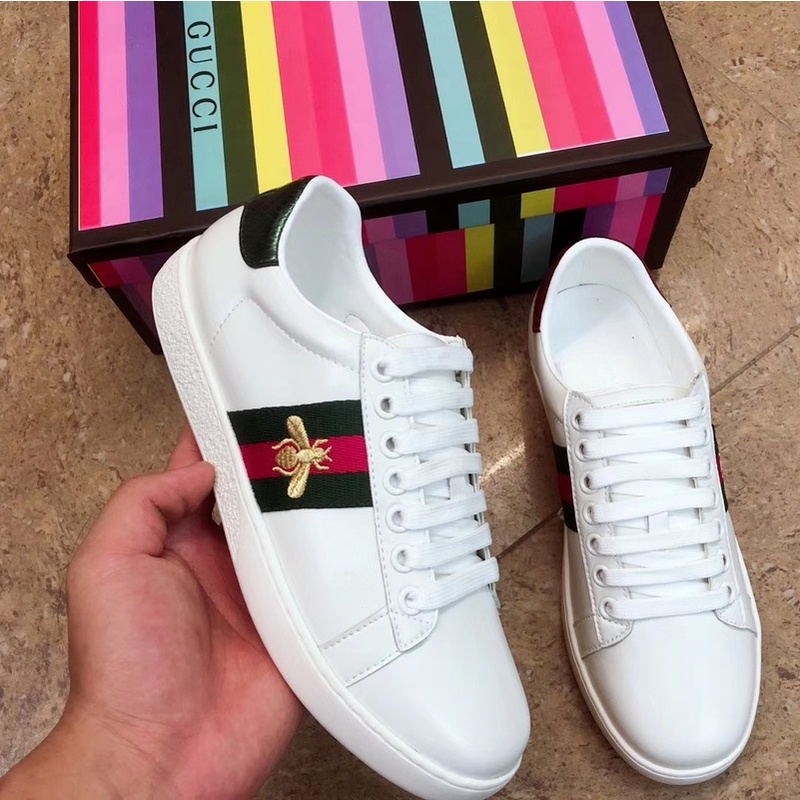 Gucci Lace-up Sneakers Little Bee Classic Couple Models Fashion Imported Mercerized Cowhide Flat Shoes