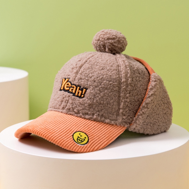 Mũ Lưỡi Trai Vải Nhung Lông Cừu Dày Dặn Giữ Ấm Tai Chống Gió Thời Trang Thu Đông Cho Bé
