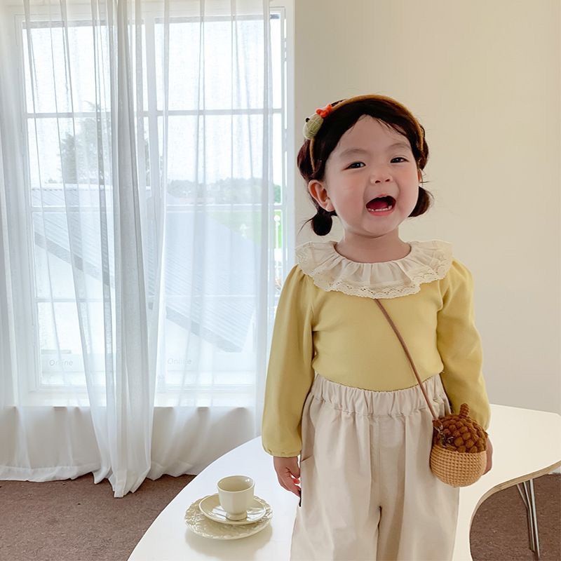 Baby girl pure cotton t-shirt dài tay cổ tròn ngọt ngào 3 tuổi