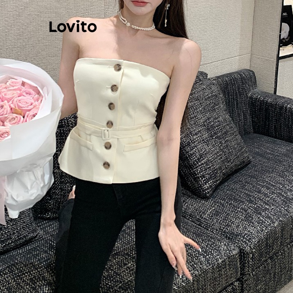 Lovito Áo ba lỗ giả có nút phía trước thanh lịch dành cho nữ LNE37310