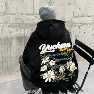 8XL áo hoodie nam áo khoác cổ đứngform rộng big size tới 120kg Nhung Mềm Dáng Rộng Tay Dài In Họa Tiết Hoa Cúc Phong Cách Mỹ Cho Thanh Thiếu Niên