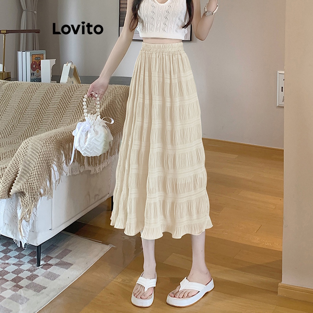 Chân váy Lovito dệt họa tiết màu trơn thường ngày cho nữ LNE21070 (Màu mơ)