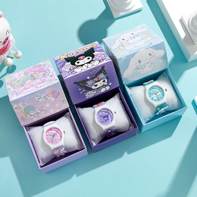 Phim hoạt hình mới kuromi melody Cinnamoroll Giai điệu Trường tiểu học Kids Cinnamon Watch Kids Watch Quartz Watch Pointer Style Dễ thương Sanrio Girl Gift Box Dễ Thương Kèm Hộp Quà Cho Bé Gái