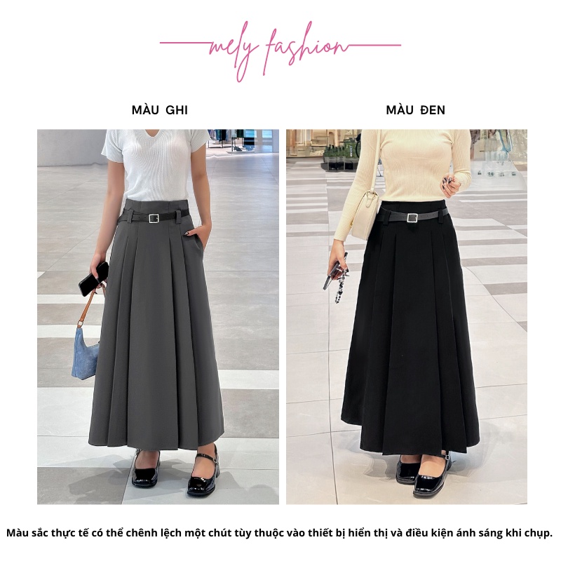 Chân váy hạ ly Midi dáng dài Ulzzang có túi xếp ly bản to xòe chữ A có Bigsize phong cách douyn Vintage y2k CV81