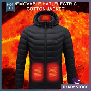 [ri] Áo Khoác Sưởi Ấm Điện Tử 9 Khối Sưởi Ấm Có Túi Đệm Dày Màu Trơn Khóa Kéo Bảo Vệ Cổ Mùa Đông Cho Nam Và Nữ