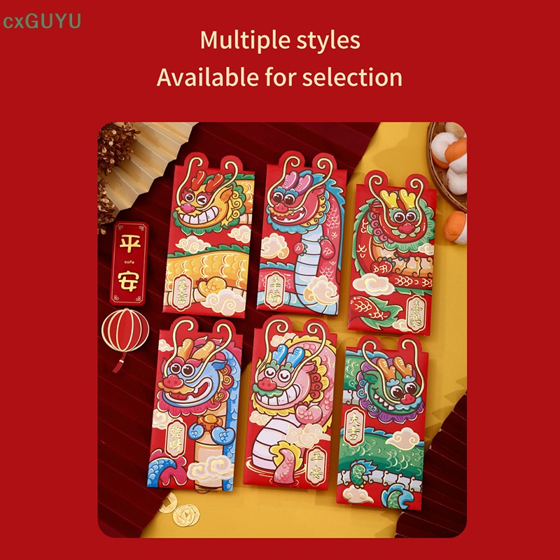 Set 6 Bao Lì Xì Giấy May Mắn Hình Rồng Dễ Thương Cho Năm Mới 2024 prta