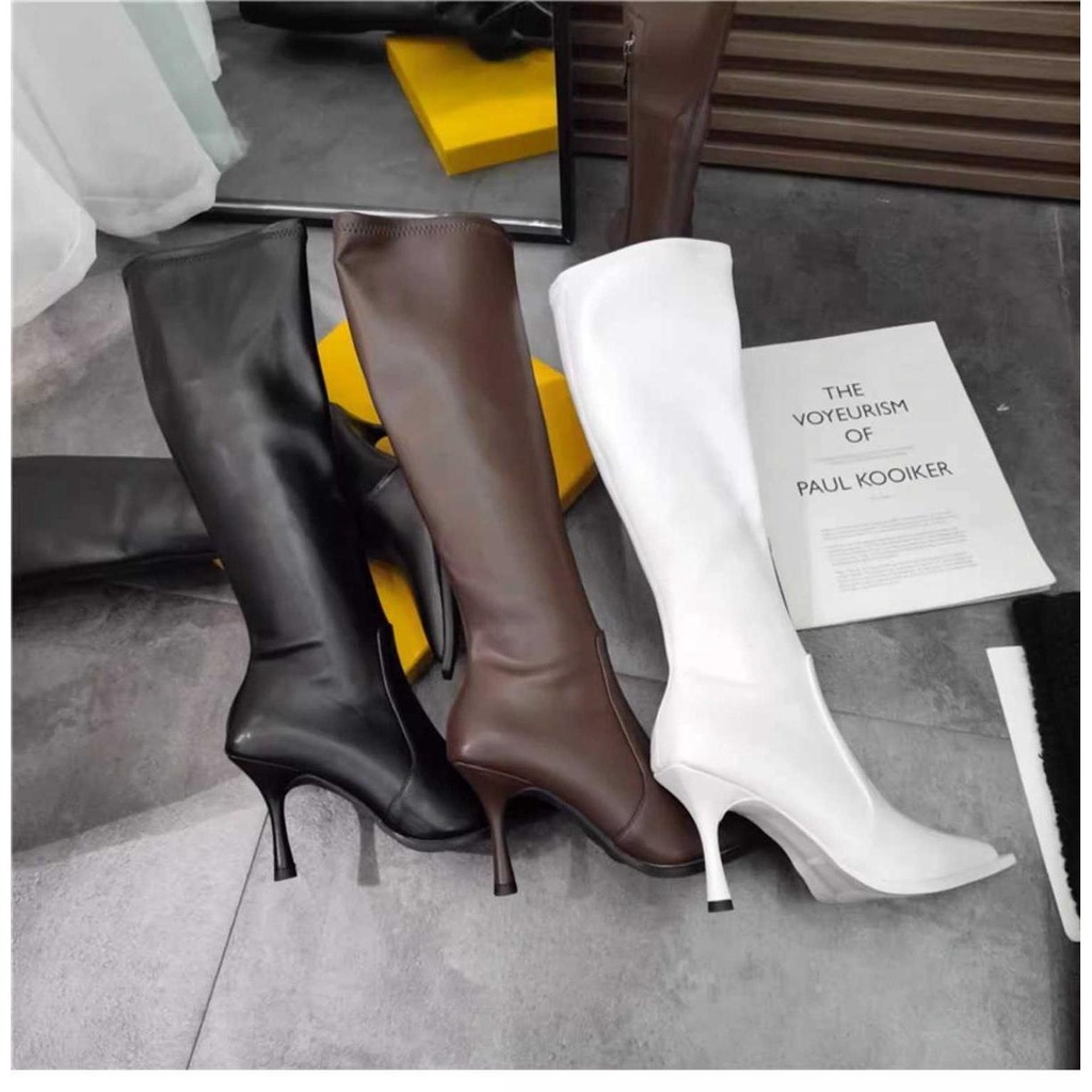 Giày Bốt Cao Gót Mũi Nhọn Mỏng Màu Nâu Phong Cách Âu Mỹ Thời Trang Thu Đông Hàng Mới 2023 Dành Cho Bạn Nữ