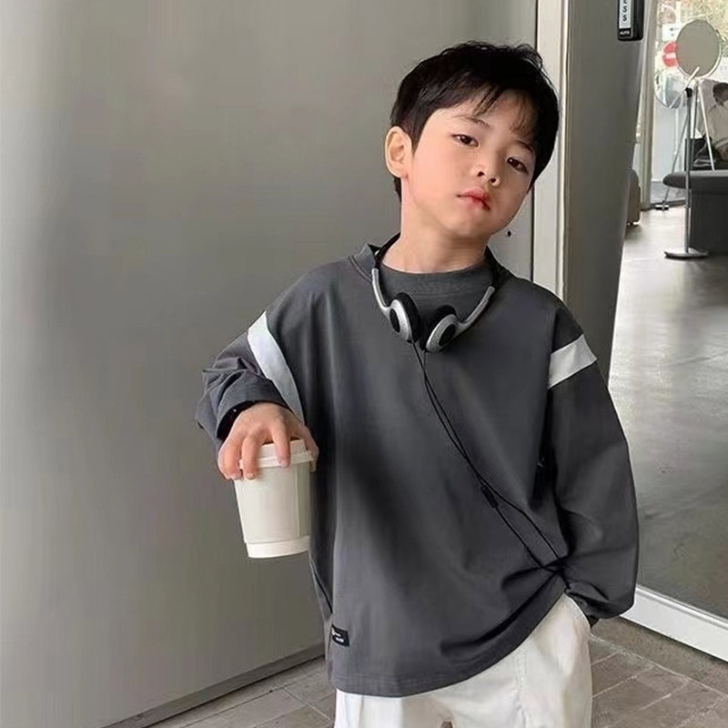 Áo Thun Tay Dài Cổ Tròn Phong Cách Hàn Quốc Thời Trang Xuân Thu Cho Bé Trai