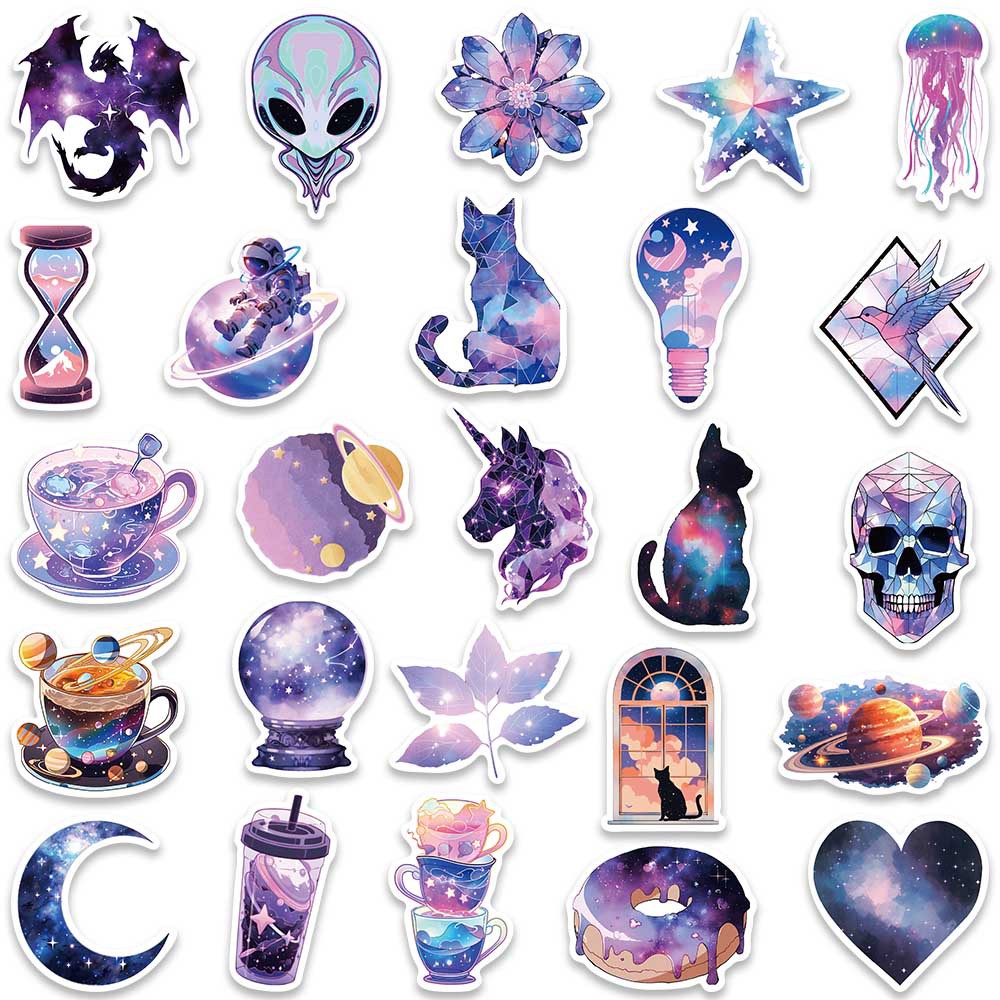 Bộ 50 Miếng Dán Hoạt Hình Màu Tím Trang Trí Mũ Bảo Hiểm / Bút Chì Chống Thấm Nước