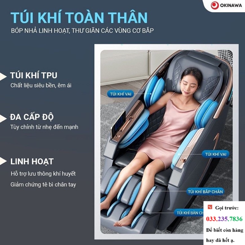 Ghế massage toàn thân Okinawa OS-392 bi silicon di chuyển công nghệ 4D