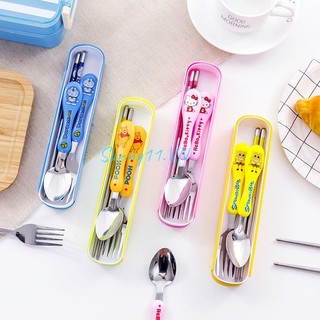 SANRIO Bộ 3 Dụng Cụ Ăn Uống Bằng Thép Không Gỉ Hình hello kitty Doremon / Doremon / Doremon / Muỗng / Nĩa Cho Bé