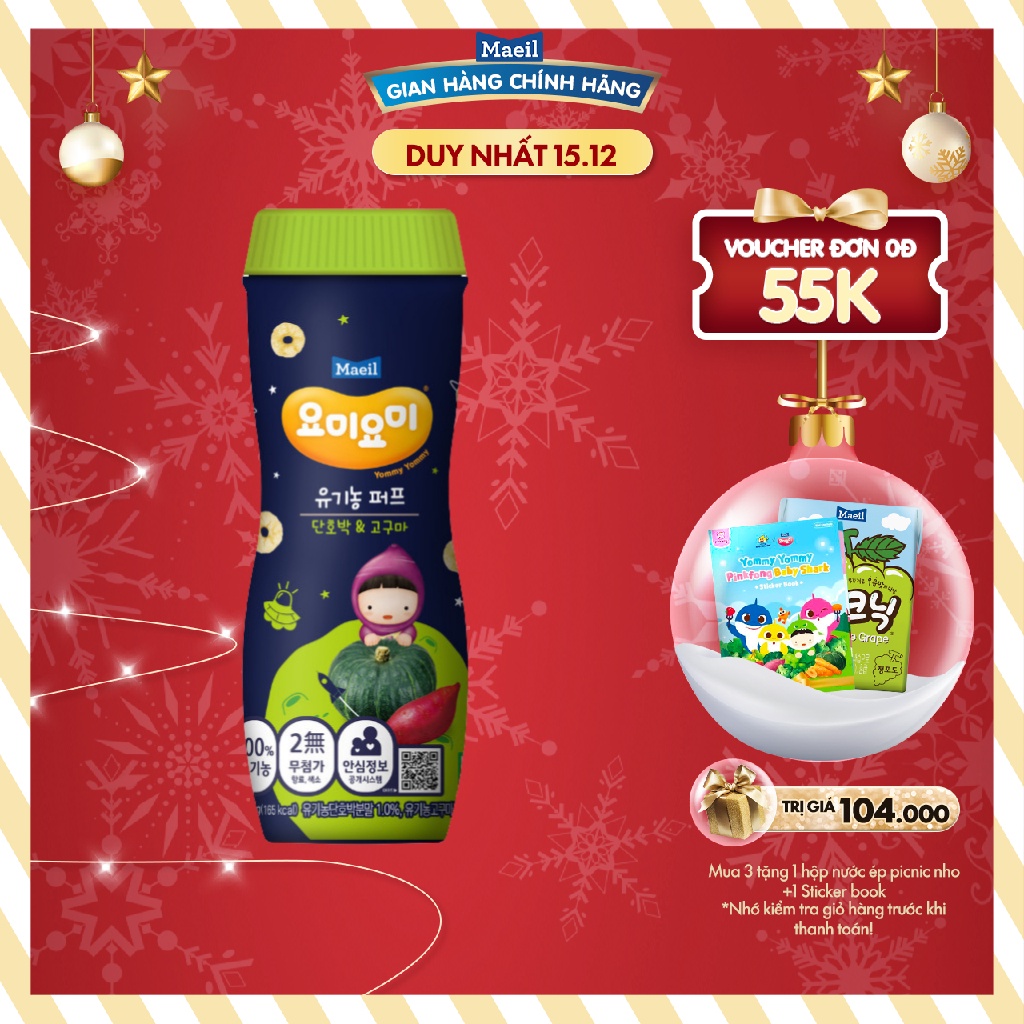Bánh Ăn Dặm Hữu Cơ MAEIL Yommy Yommy Hàn Quốc Vị Bí Ngô Và Khoai Lang, Bổ Sung Canxi Cho Bé (Hộp 42g)