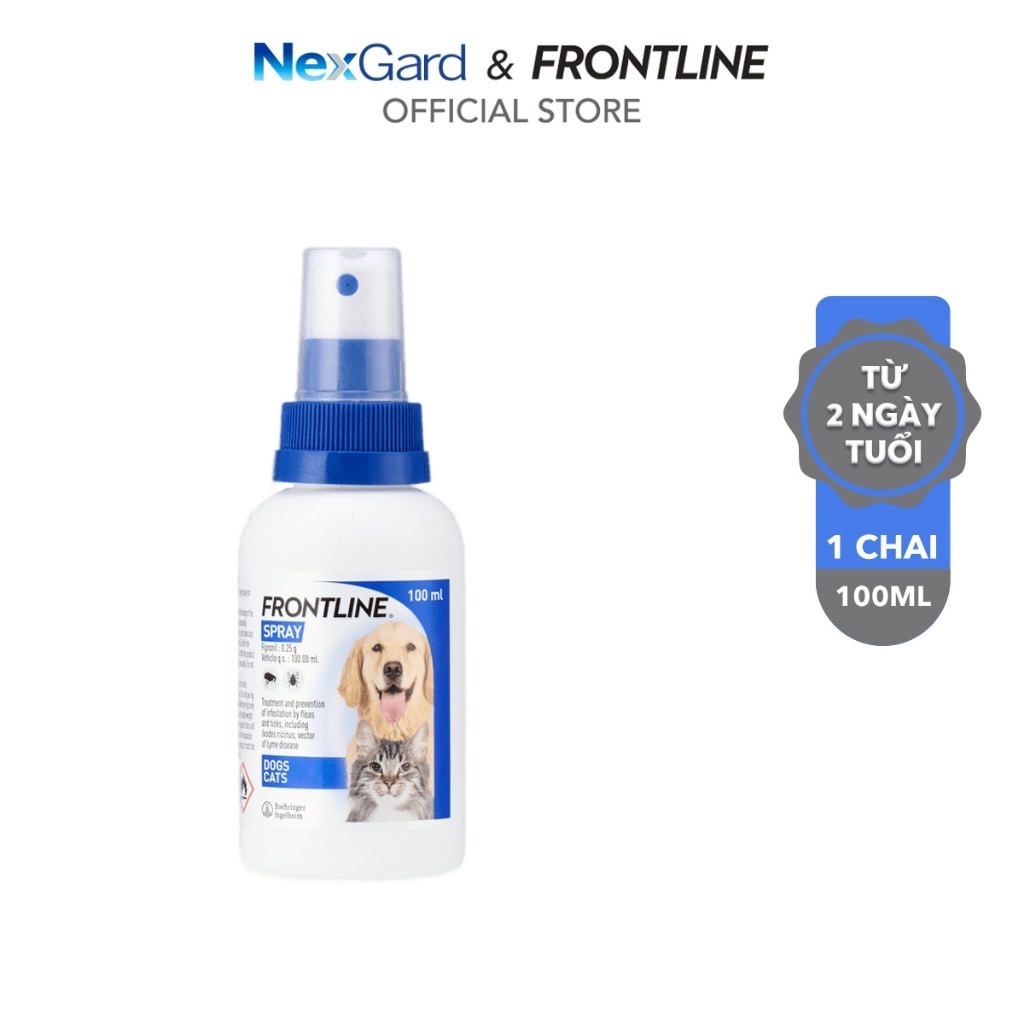 Frontline Spray - Chai xịt chuyên phòng & trị ve, rận, bọ chét dành cho chó, mèo từ hai ngày tuổi - 1 chai 100ml