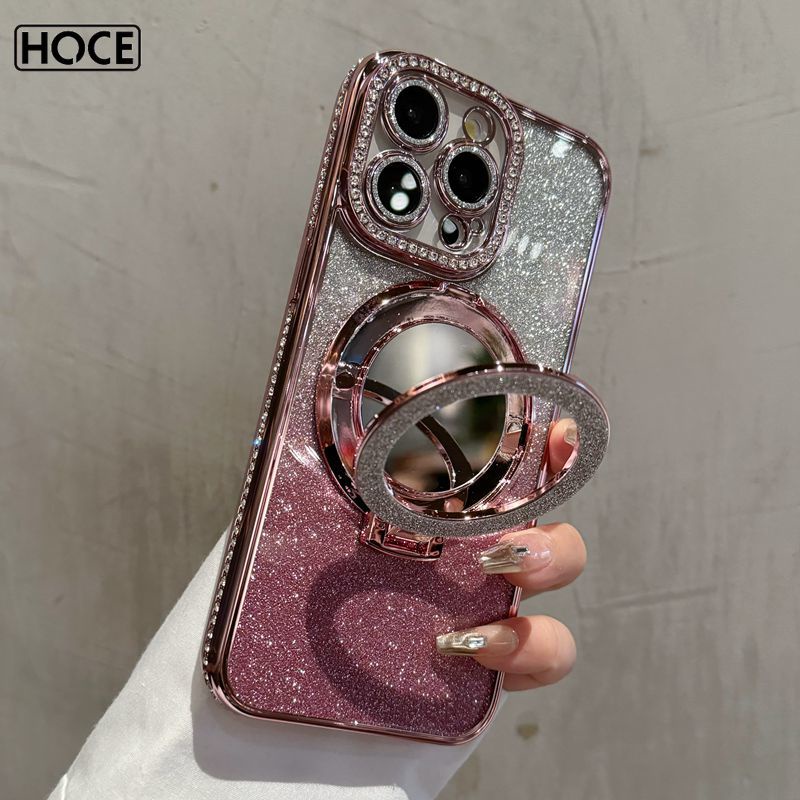 Hoce Ốp Điện Thoại Nắp Gập Từ Tính Tráng Gương Đính Kim Tuyến Cho iphone 15 14 13 12 11 pro max 15pl