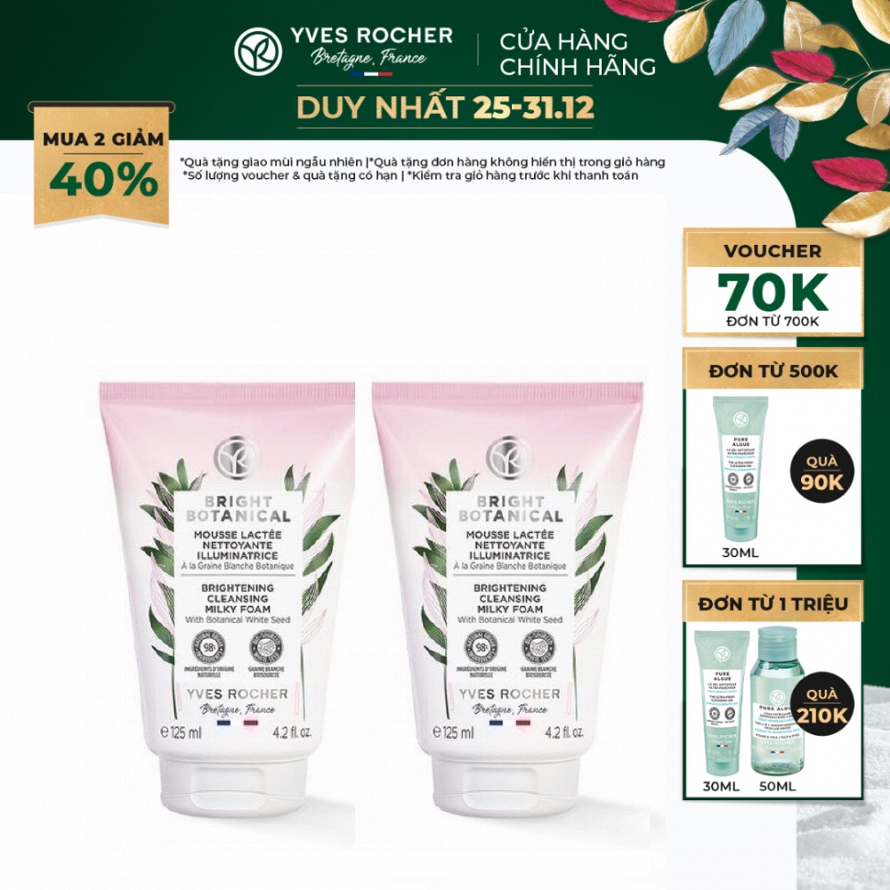 Combo 2 Sữa Rửa Mặt Làm Sáng Da Dạng Bọt Yves Rocher - Bright Botanical Brightening Cleansing Milky Foam Tube 125ml