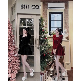 H3144 [Bigsize 60 - 95kg] ĐẦM NHUNG PHỐI NÚT CỔ VUÔNG DÁNG A XINH XẮN NHẸ NHÀNG