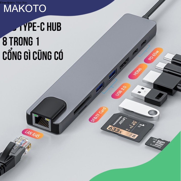 HUB Type C và HUB USB 3.0 - Cổng chuyển đổi HUB USB Type-C - USB 3.0 to HDMI,USB 3.0,SD,TF,RJ45,PD Type-C cho Macbook