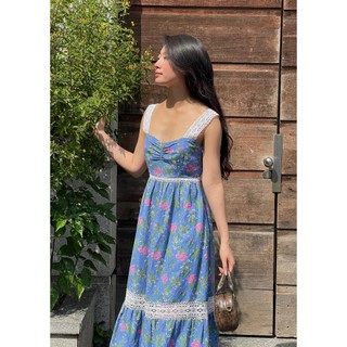 Đầm hoa maxi phối ren cotton