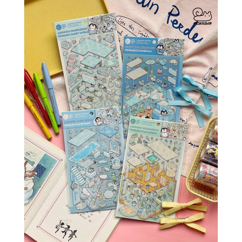 Sticker DIY Penguin's fun beach