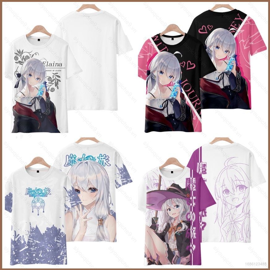 Lang Thang Phù Thủy: Hành Trình Của Elaina Áo Thun Anime Bông Tai Kẹp Unisex Tee Cosplay 3D Áo Sơ Mi