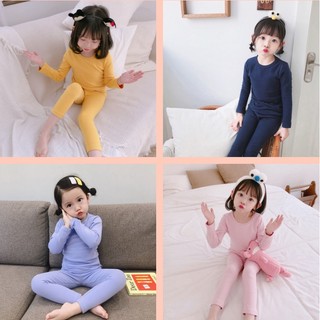 Bộ Đồ Ngủ Bằng Len Màu Trơn Mềm Mại Thoải Mái Thời Trang Thu Đông Phong Cách Hàn Quốc Cho Bé Trai / Gái