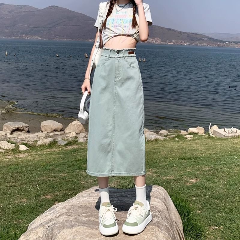 Chân váy jean Lưng Cao Dáng Chữ a Phong Cách Hàn Quốc Thời Trang Mùa Hè 2023 Cho Nữ