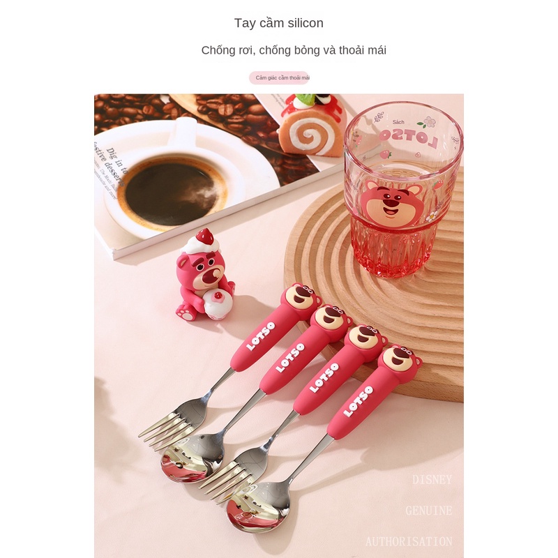 Bộ Muỗng Nĩa Bằng Thép Không Gỉ 304 Hình Gấu Dễ Thương