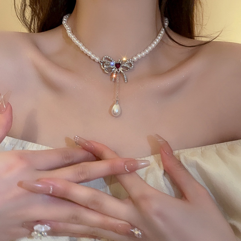 Dây Chuyền Mặt Nơ Đính Ngọc Trai Sang Trọng Cho Nữ