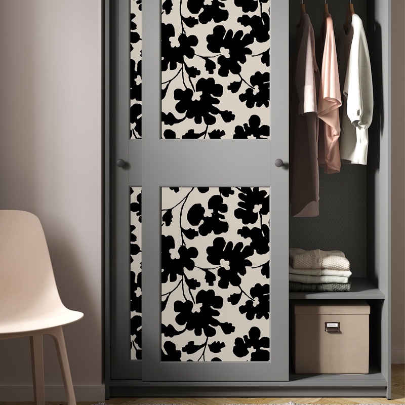 Giấy Dán Tường Họa Tiết Hoa Lá Trắng / Đen Trang Trí Nội Thất